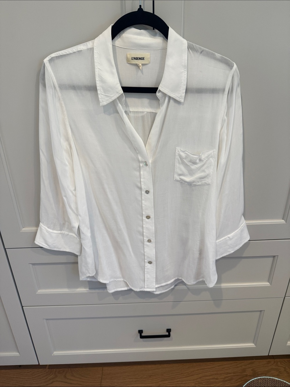 L'AGENCE White Relaxed Silk-Blend Button Down Shirt